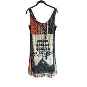 Save the Queen! Patchwork Print Embroidered Mesh Mini Dress XL Made in Italy Y2K